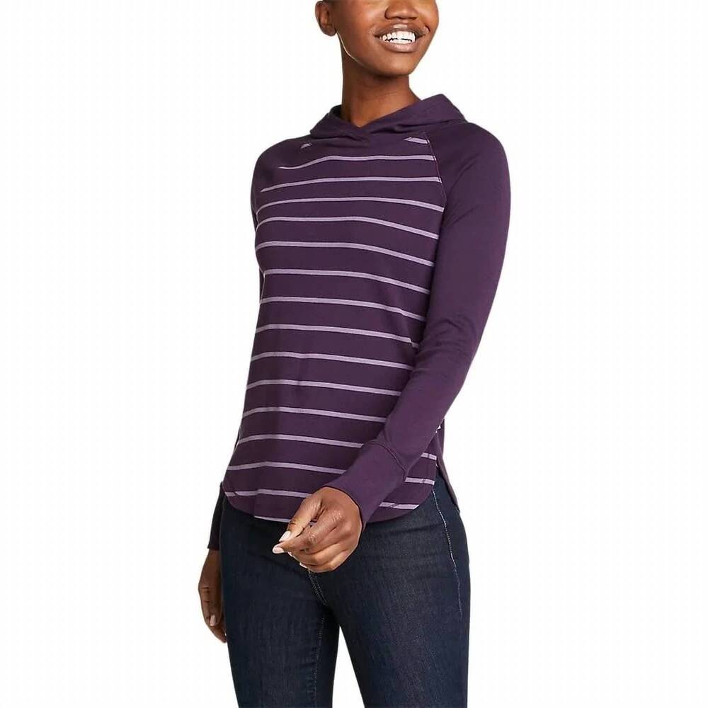 NEW EDDIE BAUER stripe favorite pullover hoodie in purple